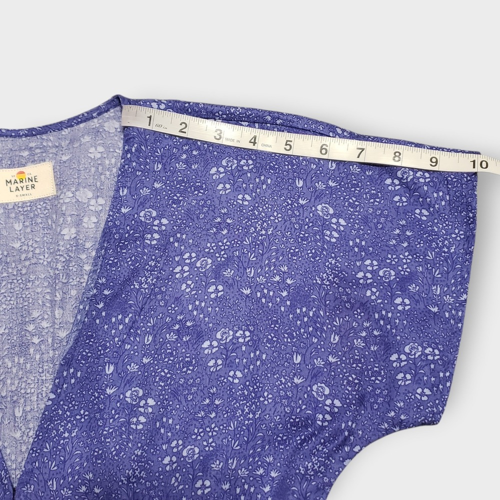 Marine Layer Camila Mini Dress Blue Ditsy Floral Sz XS Button Front Belted - Picture 10 of 12